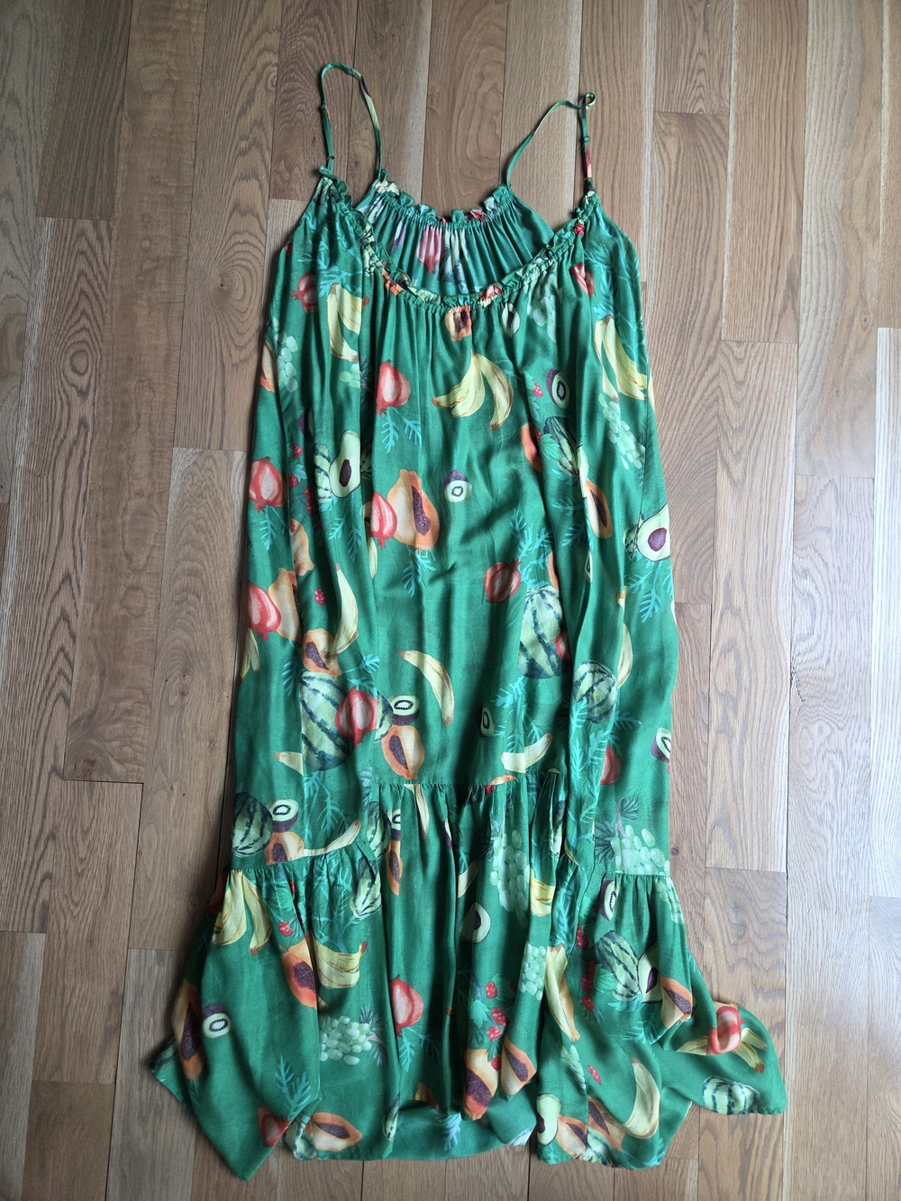 Anthropologie Green Tropical Fruit Print Maxi Dress/Cover Up